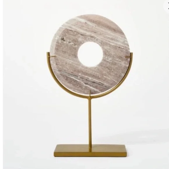 Marble Disc Decorative Object - gold metal base shelf decoration MCM elegant - Picture 1 of 11
